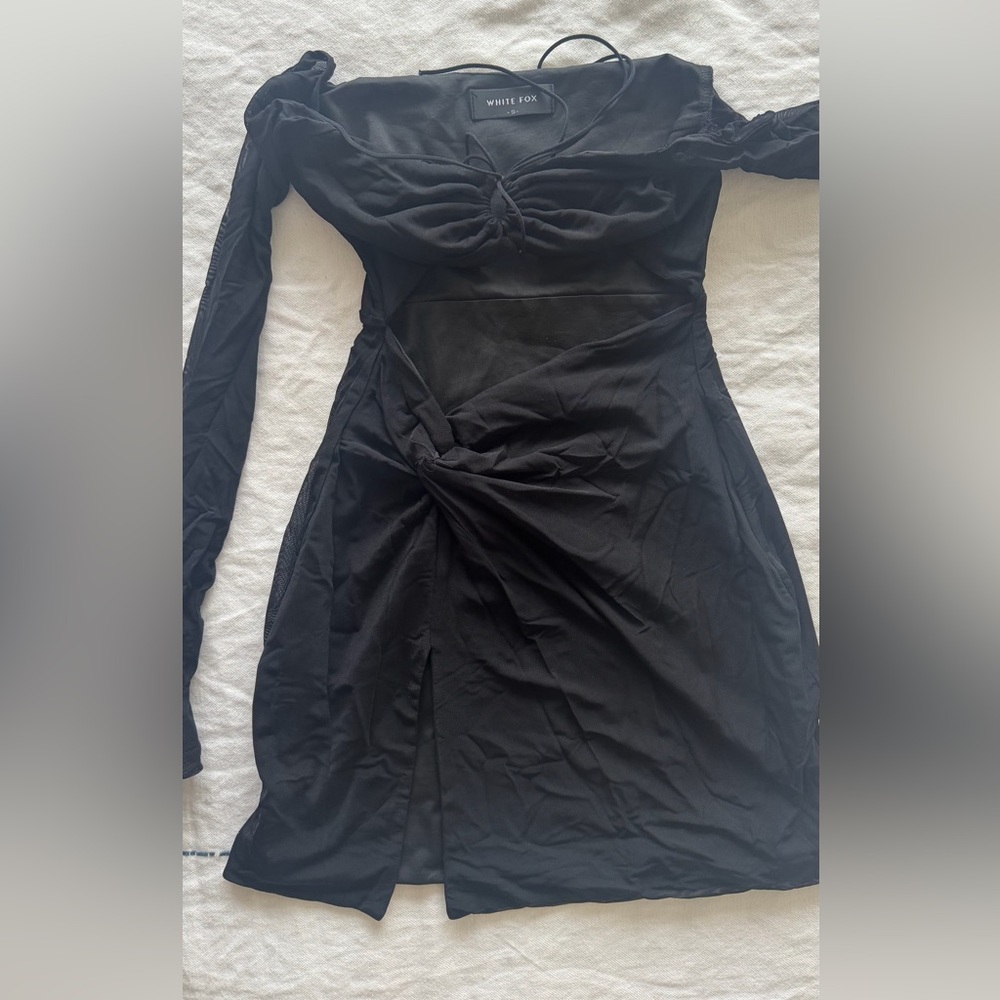 White Fox Boutique Black Long-Sleeve Knot-Detail Dress